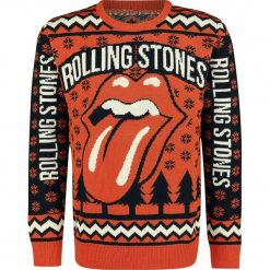 The Rolling Stones Holiday Sweater 2018 Sweter z dzianiny czerwony/czarny/biały. Białe swetry klasyczne męskie The Rolling Stones, s, z napisami, z dzianiny, z dekoltem na plecach. Za 264,90 zł.