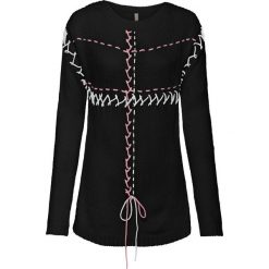 Sweter ze sznurowaniem bonprix czarno-jasnoróżowo-biały. Czarne swetry klasyczne damskie marki bonprix, z dzianiny, ze sznurowanym dekoltem. Za 109,99 zł.