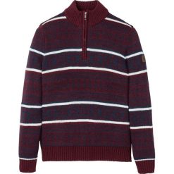 Sweter ze stójką w norweski wzór bonprix czerwony klonowy - ciemnoniebiesko-biel wełny wzorzysty. Czerwone swetry męskie bonprix, s, bez wzorów, z wełny, ze stójką, bez kaptura. Za 99,99 zł.