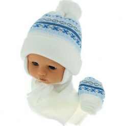 Czapka niemowlęca z szalikiem i rękawiczkami CZ+S+R 013C. Szare czapeczki niemowlęce Proman. Za 45,90 zł.