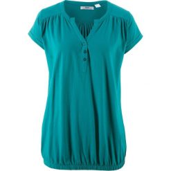 Shirt bawełniany, krótki rękaw bonprix kobaltowo-turkusowy. Niebieskie koszulki damskie bonprix, bez wzorów, z bawełny, bez kołnierzyka, z krótkim rękawem. Za 54,99 zł.