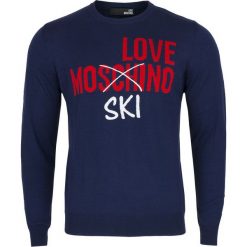 Sweter Love Moschino. Niebieskie swetry męskie Love Moschino, m, bez wzorów, z włoskim kołnierzykiem, bez kaptura. Za 349,00 zł.