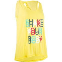 Top do tańca damski. Żółte topy damskie DOMYOS, bez wzorów, z elastanu, bez rękawów, na fitness i siłownię. Za 59,99 zł.