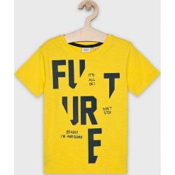 Blukids - T-shirt dziecięcy 104-134 cm. Żółte t-shirty chłopięce Blukids, z nadrukiem, z bawełny, bez rękawów. W wyprzedaży za 29,90 zł.