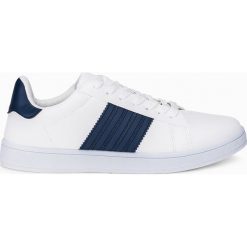 Buty męskie sportowe trampki T263 - białe/granatowe. Białe buty sportowe męskie Inny, z materiału, bez zapięcia. Za 79,00 zł.