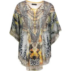 Tunika w kolorze brązowo-żółtym. Żółte tuniki damskie Summer Selection, bez wzorów, bez kołnierzyka, bez rękawów. W wyprzedaży za 85,95 zł.