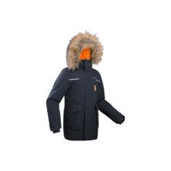 Kurtka turystyczna zimowa SH500 u-warm dla chłopców 7-15 lat szara. Szare buty chłopięce zimowe QUECHUA, na zimę, bez wzorów, z poliesteru, bez kaptura. Za 249,99 zł.