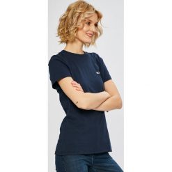 Tommy Jeans - Top. Niebieskie topy damskie marki Tommy Jeans, s, z bawełny, z okrągłym kołnierzem. Za 139,90 zł.