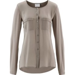 Bluzka Premium z jedwabną wstawką bonprix brunatny. Pomarańczowe koszulki damskie marki bonprix, bez wzorów, z dzianiny, bez kołnierzyka, bez rękawów. Za 149,99 zł.