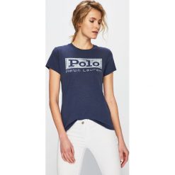 Polo Ralph Lauren - Top. Niebieskie bluzki damskie Polo Ralph Lauren, s, z nadrukiem, z bawełny, z okrągłym kołnierzem. W wyprzedaży za 179,90 zł.