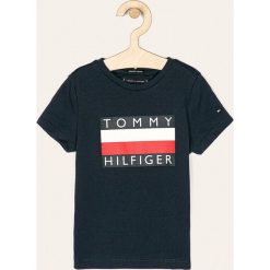 Tommy Hilfiger - T-shirt dziecięcy 98-176 cm. Żółte t-shirty chłopięce TOMMY HILFIGER, z nadrukiem, z bawełny, bez rękawów. W wyprzedaży za 99,90 zł.