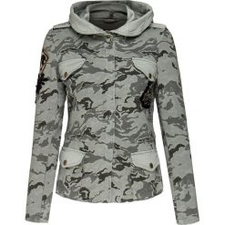 Kurtka AERONAUTICA MILITARE Print|Szary|Zielony. Szare kurtki damskie marki Aeronautica Militare, z aplikacjami, militarne, z kapturem. W wyprzedaży za 790,00 zł.