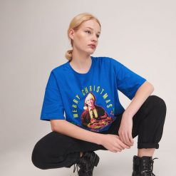 T-shirt z motywem świątecznym - Niebieski. Niebieskie t-shirty damskie Reserved, s, bez wzorów, wizytowe, bez kołnierzyka. Za 49,99 zł.