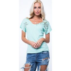 T-shirt ze zdobieniami miętowy ZZ1081. Zielone t-shirty damskie Fasardi, l. Za 59,00 zł.