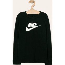 Nike Kids - Longsleeve dziecięcy 128-166 cm. Czarne bluzki dziewczęce z nadrukiem, z bawełny, z okrągłym kołnierzem, długie. Za 89,90 zł.