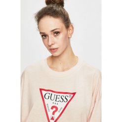 Guess Jeans - Bluza. Różowe bluzy damskie Guess Jeans, s, z nadrukiem, z bawełny, bez rękawów, bez kaptura. W wyprzedaży za 179,90 zł.