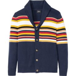 Sweter rozpinany z szalowym kołnierzem bonprix ciemnoniebieski. Niebieskie swetry męskie bonprix, s, bez wzorów. Za 99,99 zł.