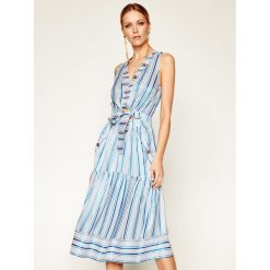 Sukienka letnia Elisabetta Franchi AB-028-02E2-V489. Niebieskie sukienki damskie Elisabetta Franchi, na lato, bez wzorów, z wiskozy, bez kołnierzyka, bez rękawów. W wyprzedaży za 1679,00 zł.