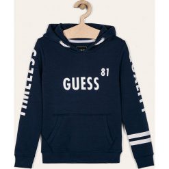 Guess Jeans - Bluza 118-175 cm. Niebieskie bluzy chłopięce Guess Jeans, z nadrukiem, z bawełny, bez rękawów, z kapturem. W wyprzedaży za 179,90 zł.