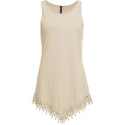 Top z koronką bonprix naturalny. Brązowe bluzki damskie bonprix, w koronkowe wzory, z koronki, bez kołnierzyka. Za 44,99 zł.
