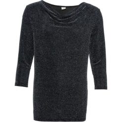 Shirt z nitką lureksową bonprix czarno-srebrny. Czarne koszulki damskie bonprix, bez wzorów, eleganckie, bez kołnierzyka. Za 79,99 zł.