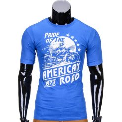 T-SHIRT MĘSKI Z NADRUKIEM S753 - NIEBIESKI. Niebieskie t-shirty męskie Ombre Clothing, s, z nadrukiem, bez kołnierzyka, krótkie. Za 19,99 zł.