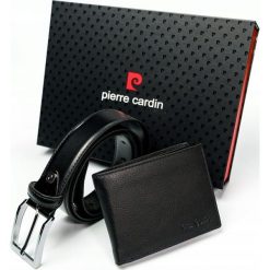 ZESTAW MĘSKI PIERRE CARDIN PORTFEL PASEK 95-110. Czarne portfele męskie Pierre Cardin, w paski, ze skóry, eleganckie. Za 239,00 zł.