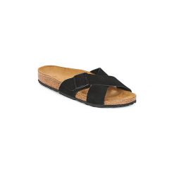 Klapki Birkenstock SIENA. Czarne klapki damskie Birkenstock, bez wzorów, bez obcasa. W wyprzedaży za 279,30 zł.