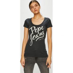 Pepe Jeans - Top. Szare topy damskie marki Pepe Jeans, s, z nadrukiem, z bawełny, z okrągłym kołnierzem. Za 99,90 zł.