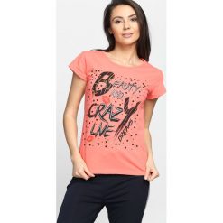 Bluzki damskie: Koralowy T-shirt Beauty and Crazy Live