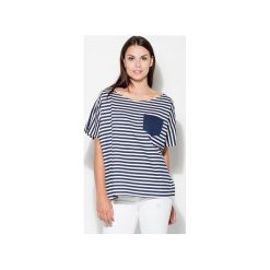 Bluzka K165 Granat. Niebieskie bluzki damskie marki KATRUS, xl, w paski, z wiskozy, bez kołnierzyka, z krótkim rękawem. Za 79,00 zł.