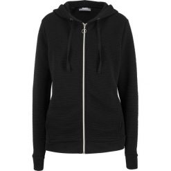 Bluza rozpinana w strukturalny wzór bonprix czarny. Czarne bluzy damskie bonprix, bez wzorów, bez rękawów, bez kaptura. Za 79,99 zł.