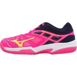 Mizuno BREAK SHOT EX ALLCOURT Obuwie do tenisa Outdoor pink glo/safety yellow/peacoat. Czerwone buty trekkingowe damskie marki Mizuno, z tworzywa sztucznego, outdoorowe. W wyprzedaży za 356,15 zł.