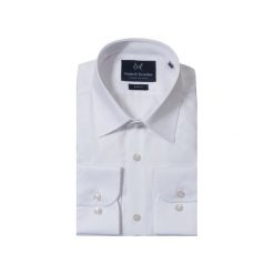 KOSZULA WHITE CLASSIC. Białe koszule męskie Guns&tuxedos, m, bez wzorów, klasyczne, z okrągłym kołnierzem, z krótkim rękawem. Za 139,99 zł.