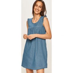 Answear - Sukienka jeansowa. Niebieskie sukienki damskie ANSWEAR, na co dzień, xl, bez wzorów, z bawełny, casualowe, z okrągłym kołnierzem, bez rękawów, mini, rozkloszowane. W wyprzedaży za 99,90 zł.
