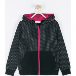 Bluza. Czarne bluzy dziewczęce rozpinane BASIC GIRL, z napisami, z bawełny, z kapturem. Za 69,90 zł.