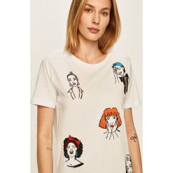 Answear - T-shirt. Białe bluzki damskie ANSWEAR, s, z nadrukiem, z bawełny, casualowe, z okrągłym kołnierzem. W wyprzedaży za 49,90 zł.