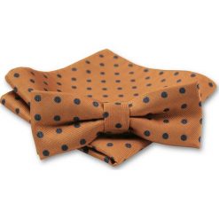 Elegancka Mucha Męska - Alties - ciemnozłota w grochy MUALTS0116. Żółte muszki męskie Alties, na imprezę, w paski, eleganckie. Za 40,00 zł.