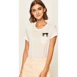 Karl Lagerfeld - T-shirt. Czarne bluzki damskie KARL LAGERFELD, s, z nadrukiem, z bawełny, z okrągłym kołnierzem. W wyprzedaży za 259,90 zł.