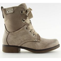 Botki workery beżowe 17103-13 KHAKI. Brązowe botki damskie z zamszu, klasyczne, na sznurówki. Za 116,65 zł.