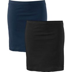 Spódnica z dżerseju ze stretchem (2 szt.) bonprix ciemnoniebieski + czarny. Niebieskie spódniczki damskie bonprix, bez wzorów, z dżerseju. Za 35,98 zł.