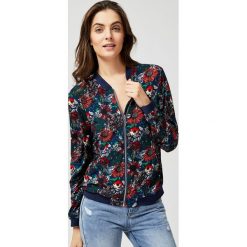 Kurtka typu bomber. Niebieskie kurtki damskie Moodo, s, w kwiaty, z elastanu, długie. Za 59,99 zł.