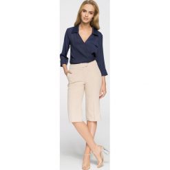 Bluzka koszulowa z zakładką - granatowa. Bluzki damskie Style, s, bez wzorów, z elastanu, z koszulowym kołnierzykiem, bez rękawów. Za 119,00 zł.