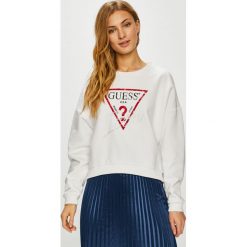 Guess Jeans - Bluza. Szare bluzy z nadrukiem damskie marki Guess Jeans, l, z bawełny, bez kaptura. Za 319,90 zł.