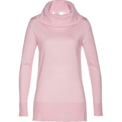 Sweter Premium z szerokim golfem bonprix bladoróżowy. Różowe swetry damskie bonprix, bez wzorów, bez rękawów. Za 89,99 zł.