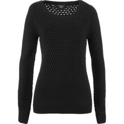 Sweter w strukturalny wzór bonprix czarny. Czarne swetry damskie marki bonprix, bez wzorów, bez rękawów, bez kaptura. Za 59,99 zł.