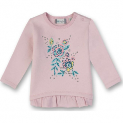 Bluza w kolorze jasnoróżowym. Czerwone bluzy niemowlęce Eat ants, z aplikacjami. W wyprzedaży za 72,95 zł.