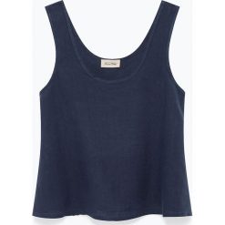 Lniany top "Ficobay" w kolorze granatowym. Niebieskie bluzki damskie nietoperze American Vintage, s, bez wzorów, ze lnu, z okrągłym kołnierzem. W wyprzedaży za 120,95 zł.
