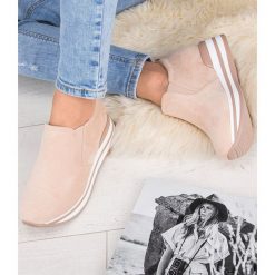 Buty sportowe Foreverfolie HQ207 Beżowe. Brązowe koturny damskie Foreverfolie, bez wzorów, z tworzywa sztucznego, sportowe. Za 139,00 zł.