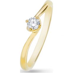 Złoty Pierścionek - złoto żółte 585, Brylant 0,15ct. Żółte pierścionki damskie marki W.KRUK, z brylantem, złote. Za 2390,00 zł.